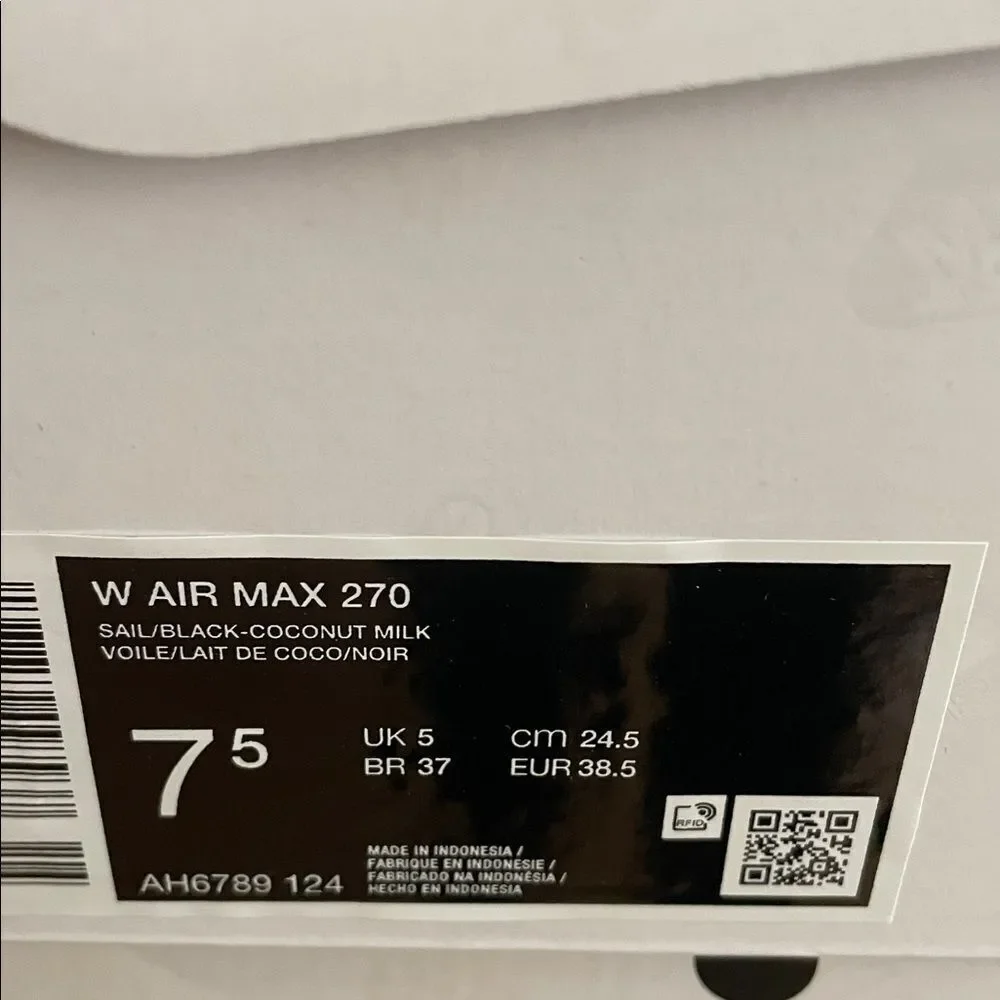 Nike Air Max 270 Sail/Coconut Milk USA Women Size 7.5/UK 5/EU 38.5(AH6789-124)